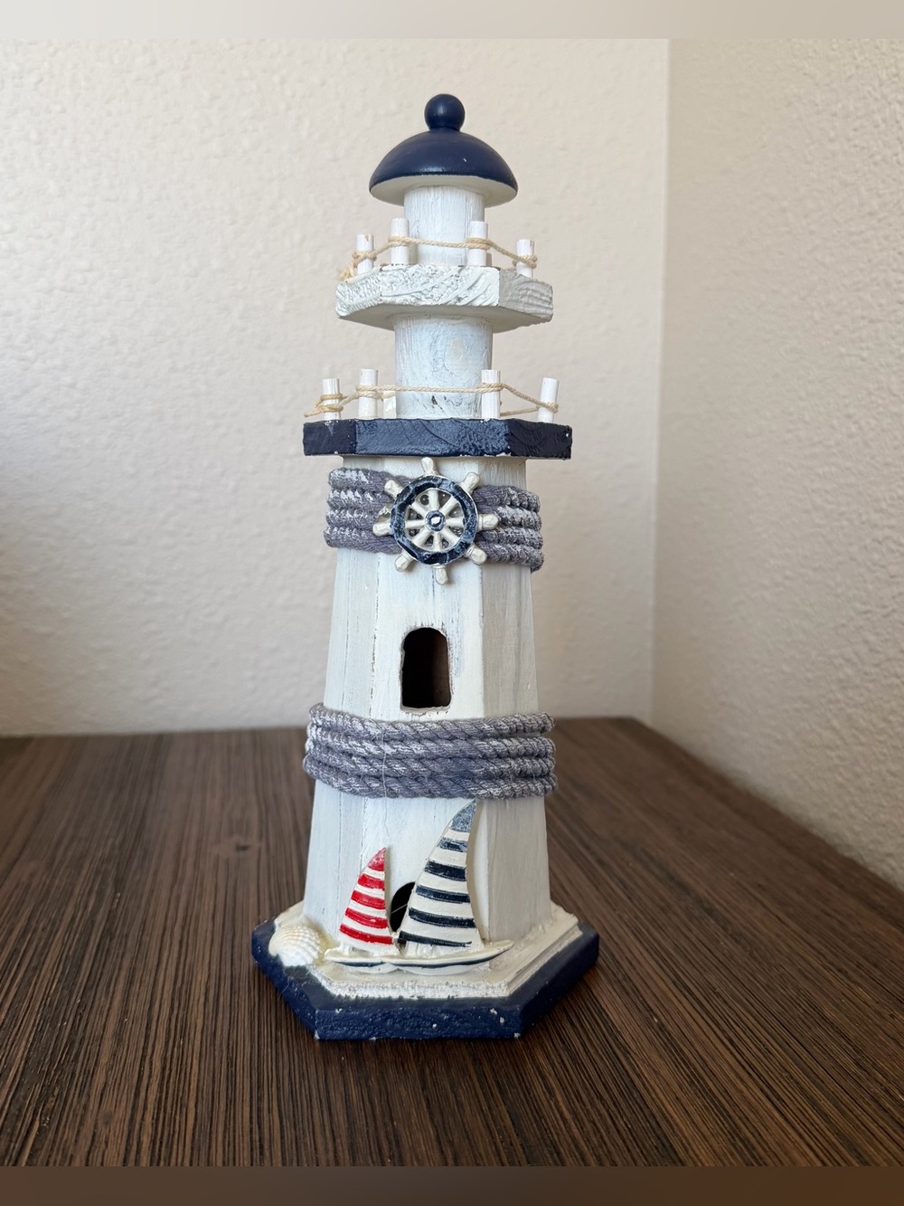 hand painted nautical lighthouse figurine wood home decor beachy coastal cute